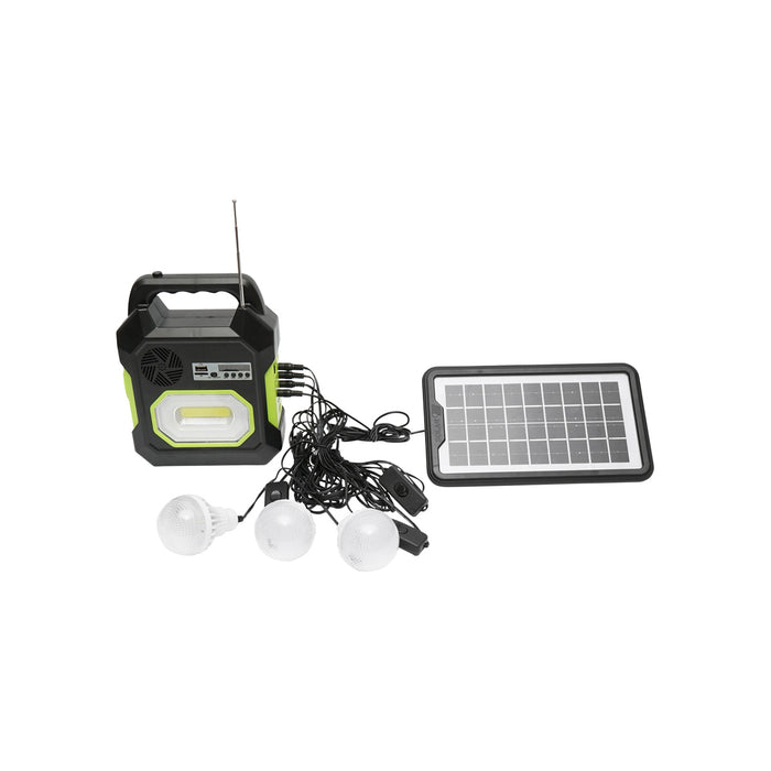 Kit illuminazione portatile a LED con 3 lampadine/proiettore, radio FM, pannello solare e batteria da 6 V, 4,5 Ah per la pesca in campeggio GD-15