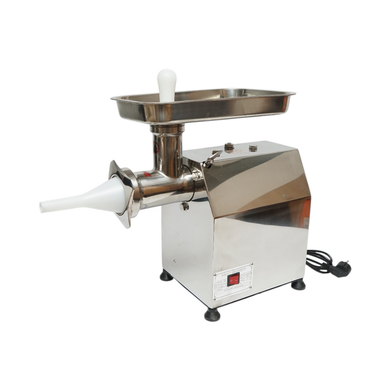 Tritacarne elettrico in acciaio inox 2000W, 220V, capacità 250 kg/h, adattatore per salsicce, 1 piastra e 1 coltello inclusi – 410 × 240 × 450 mm