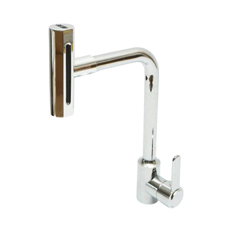 Rubinetto per lavello cucina con getto a cascata, 4 modalità di flusso, bocca girevole a 360°, comando monocomando, finitura cromata lucida, lega di zinco, tubi flessibili inclusi.