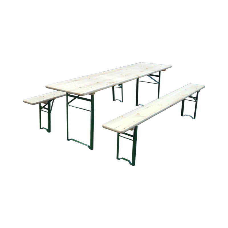 Set birreria con tavolo e 2 panche pieghevoli in legno massello per giardino, terrazza, eventi 2200x700x770mm