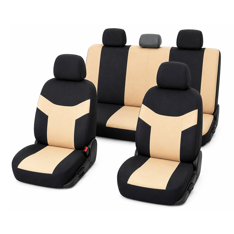 Set coprisedili universali per auto color crema-nero, materiale tessile 8 pezzi