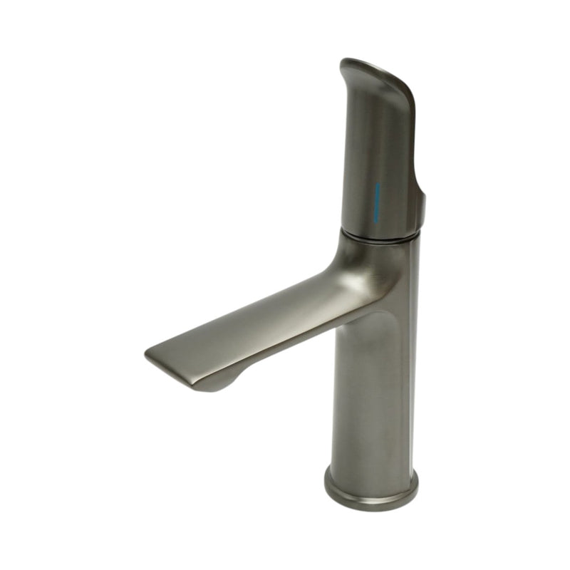Miscelatore alto per lavabo da bagno, monocomando, finitura grigio grafite satinato, acciaio inox, flessibili inclusi