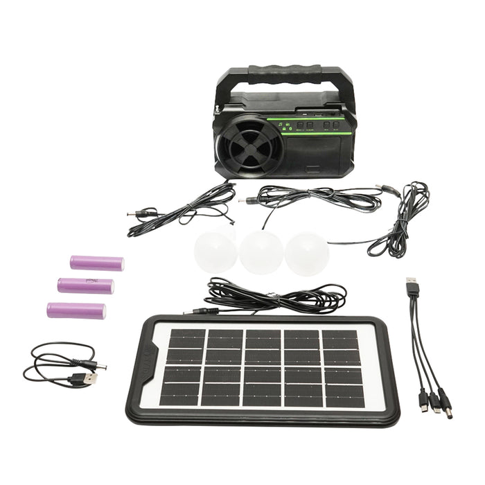 Kit illuminazione LED portatile con 3 lampadine/proiettore, pannello solare radio FM e batteria da 4500 mAh per pesca in campeggio GD-8081FM