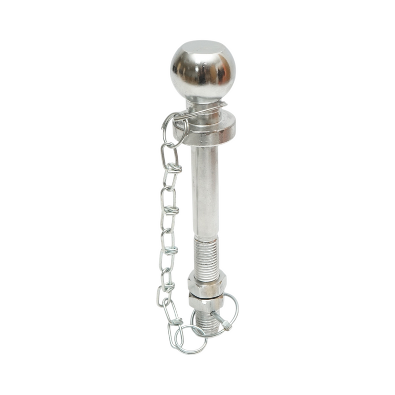 Sfera di traino da 50 mm, filettatura M22, lunghezza 190 mm, con catenella e spina di sicurezza.