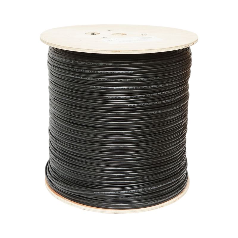 Cavo FTP CAT5e Siamese 8x0,51 rame + 2x0,75mm CCA alimentazione con cavo portante da 1,16mm per esterni autoportante 305m/rotolo