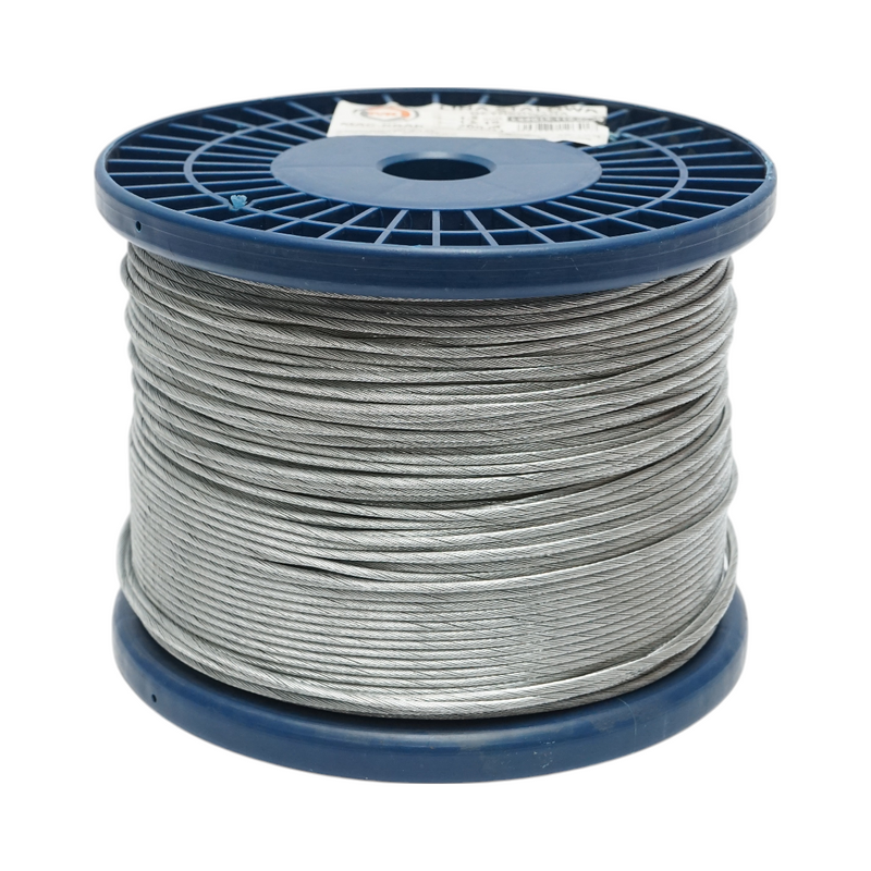 Cavo in acciaio zincato da 1,5 mm, costruzione 1x19, carico massimo 211 kg, peso 5,12 kg, rotolo da 200 m