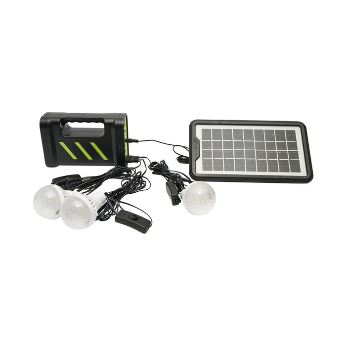 Kit illuminazione LED portatile con 3 lampadine/proiettore, pannello solare e batteria da 6V, 4,5Ah per pesca in campeggio GD-12