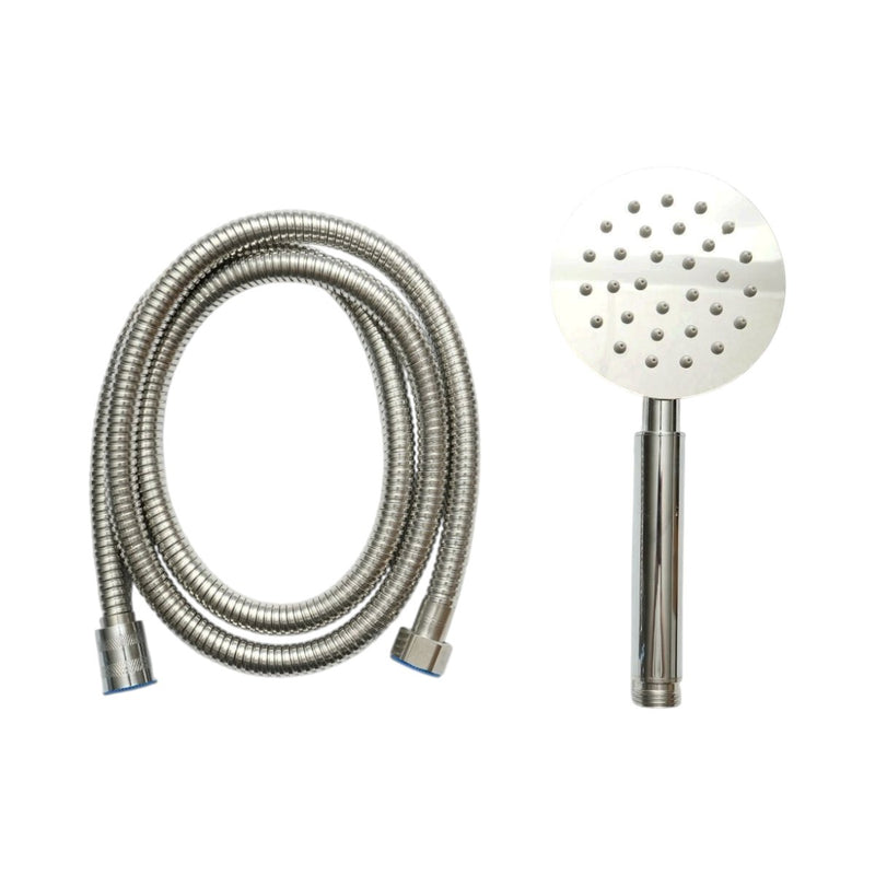 Set doccetta con flessibile zincato da 1,5 m, 1 funzione di getto (effetto pioggia), ugelli in silicone, finitura cromata lucida, acciaio inox, 100x225 mm.