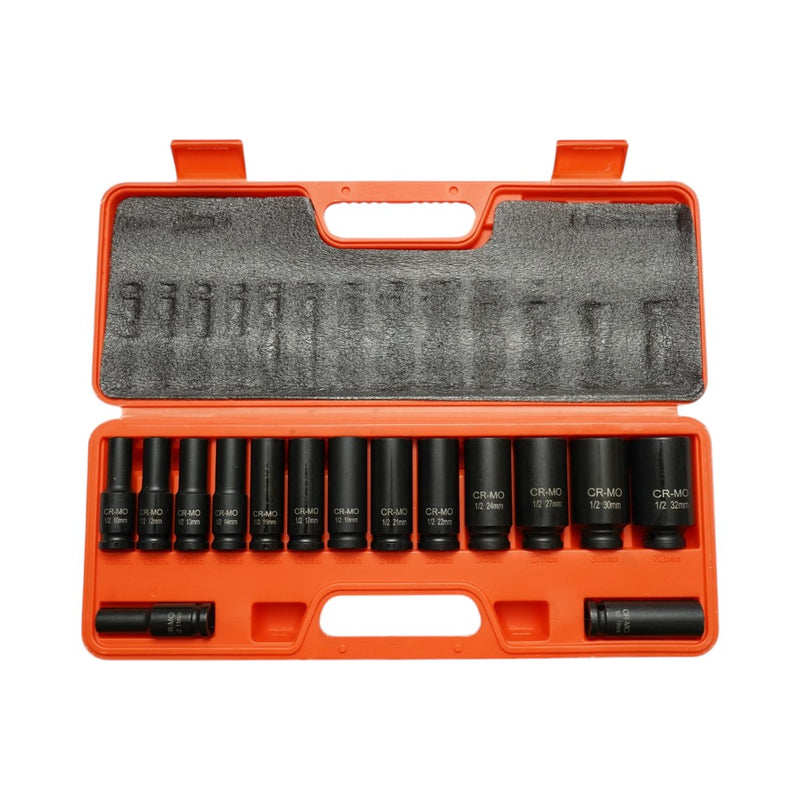 Set di 15 bussole a impatto lunghe, 10–32 mm, attacco 1/2", Cr-Mo Breckner Germany