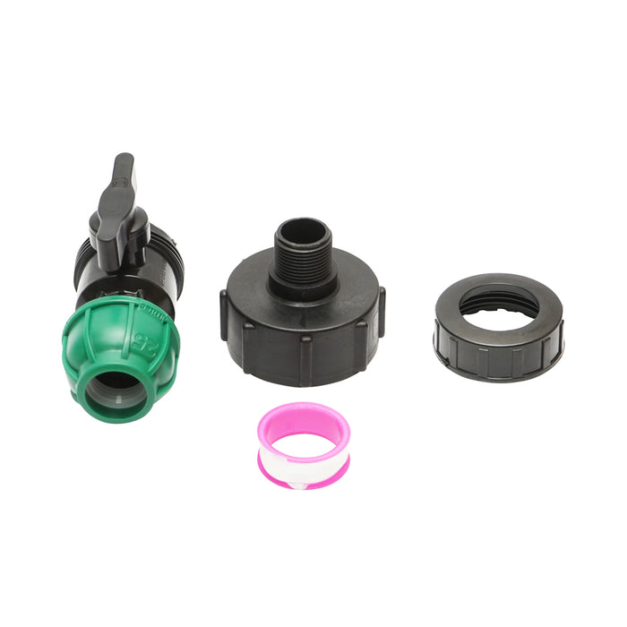 Rubinetto, connettore per serbatoio IBC con filettatura interna da 60 mm.