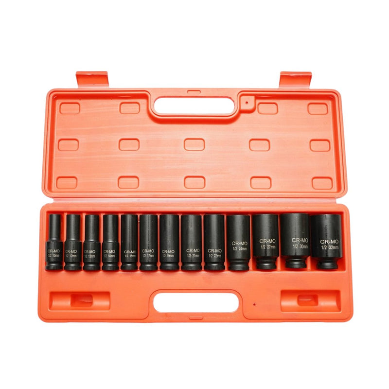 Set di 13 bussole a impatto lunghe, 10–32 mm, attacco 1/2", Cr-Mo Breckner Germany