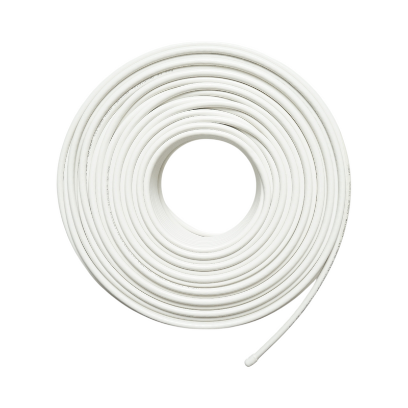 Cavo coassiale RG6 CCS 1,02 mm, 75 Ohm, schermatura a treccia in lamina Al/PET FPE 32x0,12 mm, PVC bianco 100 m/rotolo