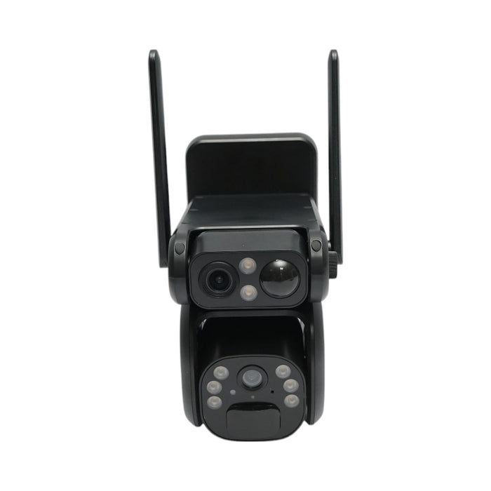Telecamera di sorveglianza con lente doppia 6 MP, 4G, WIFI 2.4 GHz, pannello solare, batteria da 9.000 mAh, controllo PTZ, sensore di movimento, rilevamento umano PIR, visione notturna e applicazione Ubox