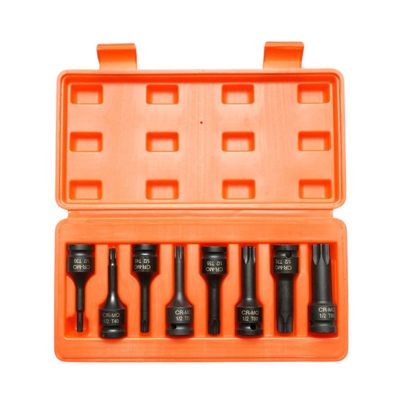 Set di 8 bussole Torx (T30–T80), attacco da 1/2", in acciaio Cr-Mo Breckner Germany