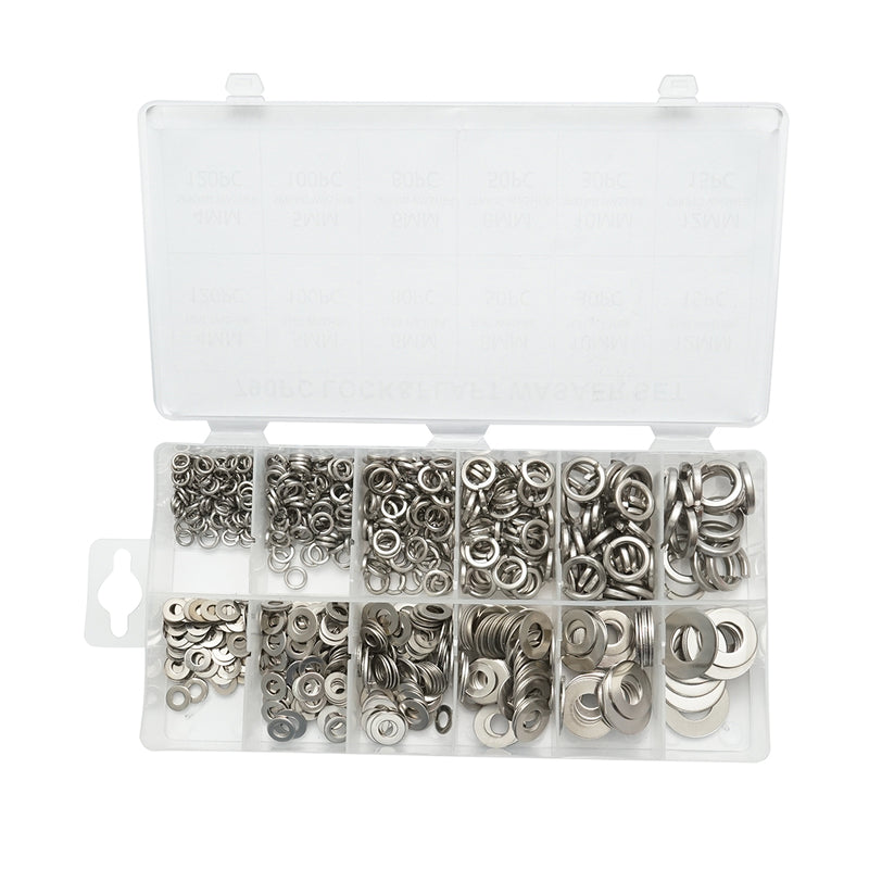 Set di rondelle piane e elastiche, 4–12 mm, 790 pezzi