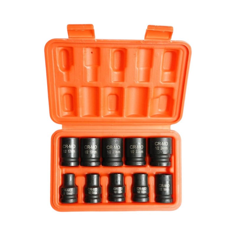 Set di 10 bussole corte a impatto in Cr-Mo con attacco da 1/2" (10–24 mm) Breckner Germany