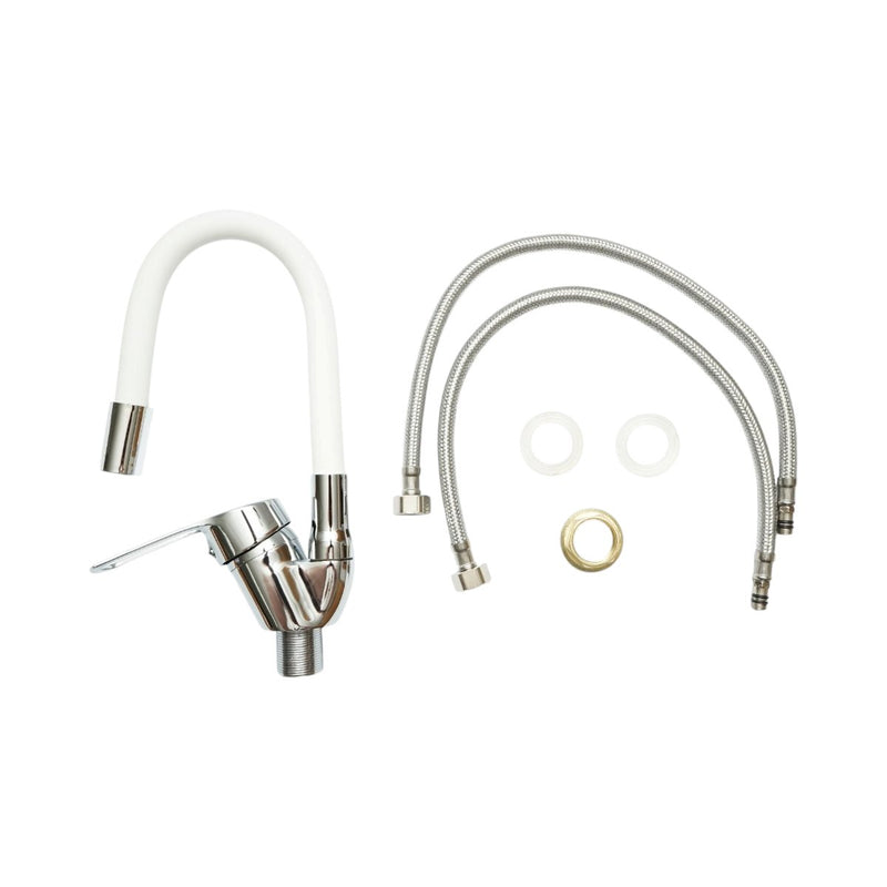 Miscelatore per lavello cucina con canna flessibile, monocomando, finitura cromo lucido e bianco, flessibili inclusi Breckner Germany