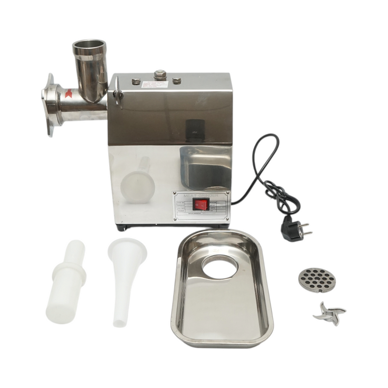Tritacarne elettrico in acciaio inox + acciaio 1200W, 220V, capacità 100 kg/h, adattatore per salsicce, 1 piastra e 1 coltello inclusi – 340 × 185 × 365 mm