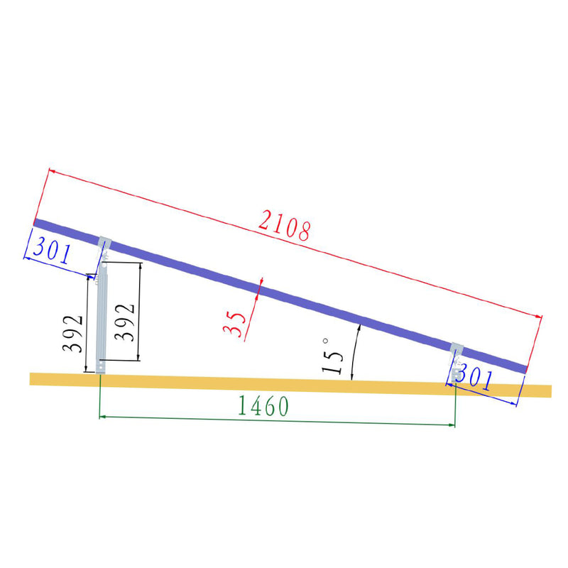 Sistema di montaggio completo e struttura di supporto per 4 pannelli solari fotovoltaici, con inclinazione regolabile tra 15 e 30 gradi. Breckner Germany