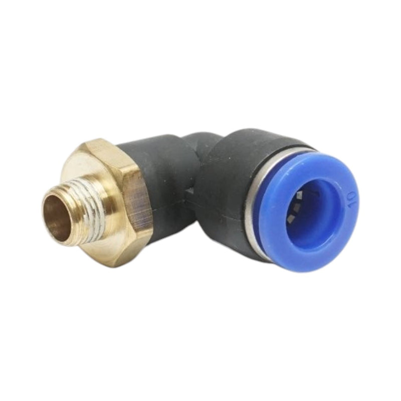 Raccordo a gomito a innesto rapido in plastica da 10 mm con filetto maschio in ottone da 1/8"
