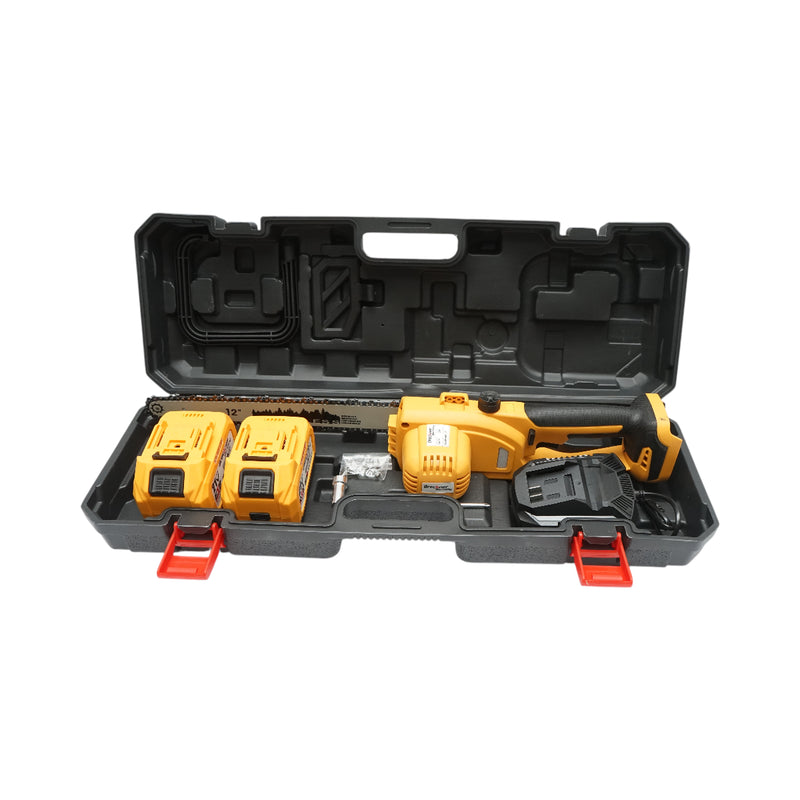 Motosega elettrica professionale da 1060 W con due batterie agli ioni di litio da 21 V e 6 Ah, motore brushless e barra da 12 pollici (300 mm). Breckner Germany