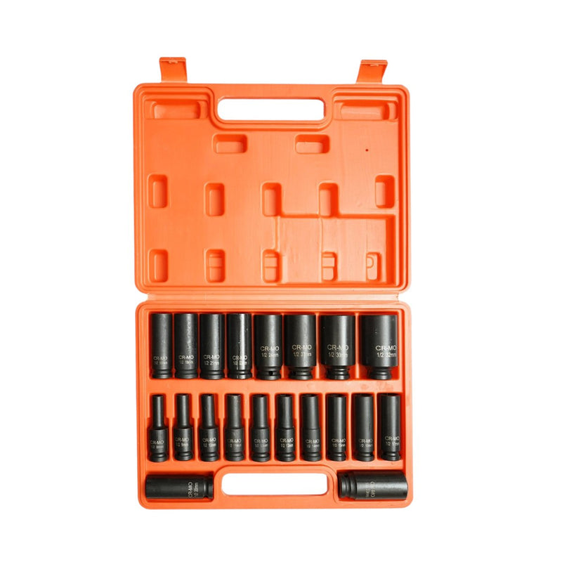 Set di 20 bussole a impatto lunghe, 8–32 mm, attacco 1/2", Cr-Mo Breckner Germany