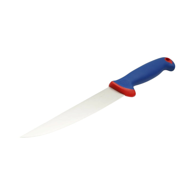 Coltello professionale da macellaio e per macellazione (lama da 18 cm), lama in acciaio 5Cr15MoV, manico in nylon blu-rosso. Breckner Germany