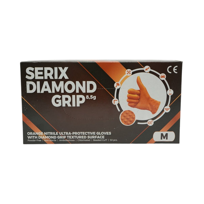 Guanti in nitrile arancioni senza polvere con texture a grip diamantato, taglia M, 50 pezzi/scatola