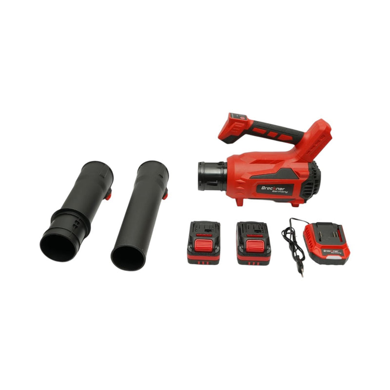 Soffiatore da giardino a batteria con due batterie agli ioni di litio da 21 V e 4 Ah, motore brushless, portata d'aria di 4,5 m³/min, 5 livelli di velocità (0–23.000 giri/min) e modalità Turbo. Breckner Germany