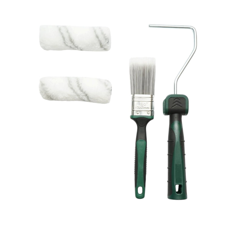 Set mini rullo per verniciatura: 2 rulli in acrilico (10 cm), pennello piatto (38 mm), impugnatura bicomponente, vaschetta per vernice, rivestimento per vaschetta (set da 6 pezzi) Breckner Germany