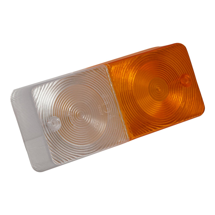 Lente/vetro per indicatore di direzione anteriore bianco-giallo 180x80x43mm