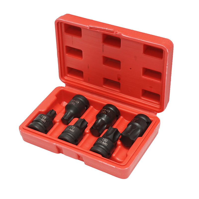 Set di bussole a impatto Torx T55-T100, 1/2 pollice quadrato 6 pezzi