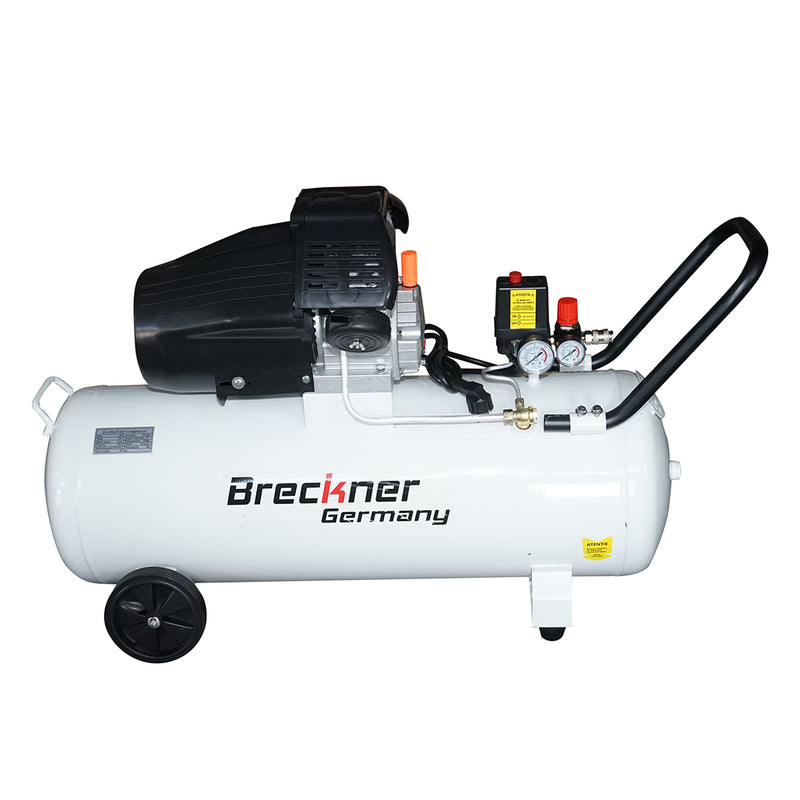 Compressore d'aria da 100L, motore bicilindrico a V da 1,5 kW / 2 CV, pressione massima 8 bar, volume d'aria aspirata 360 L/min. Breckner Germany