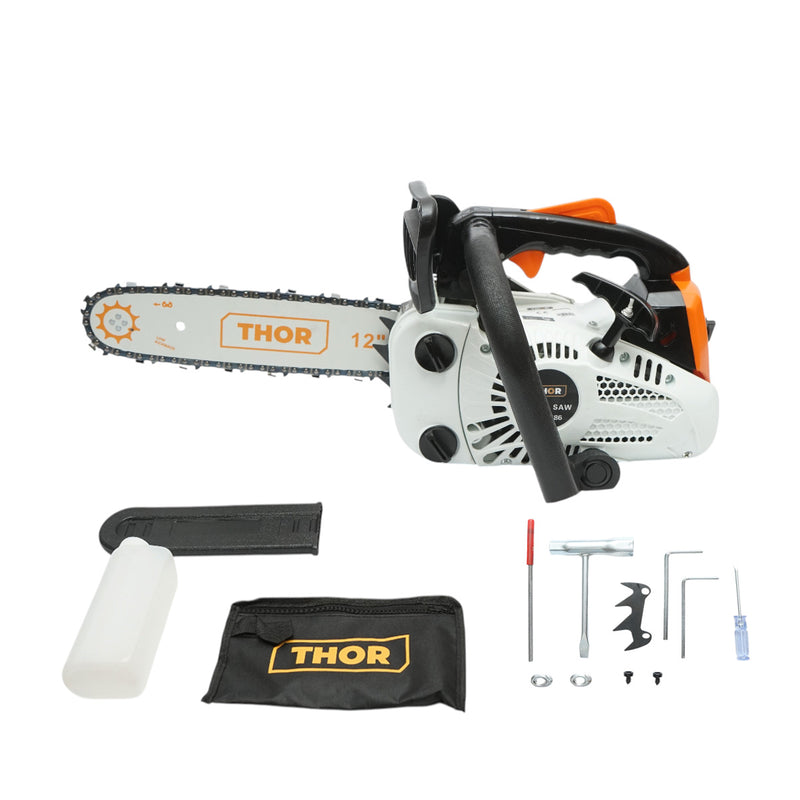Motosega a scoppio professionale THOR a 2 tempi, 25,4 cc, 1,2 CV, 8500 giri/min, barra da 12 pollici (300 mm)