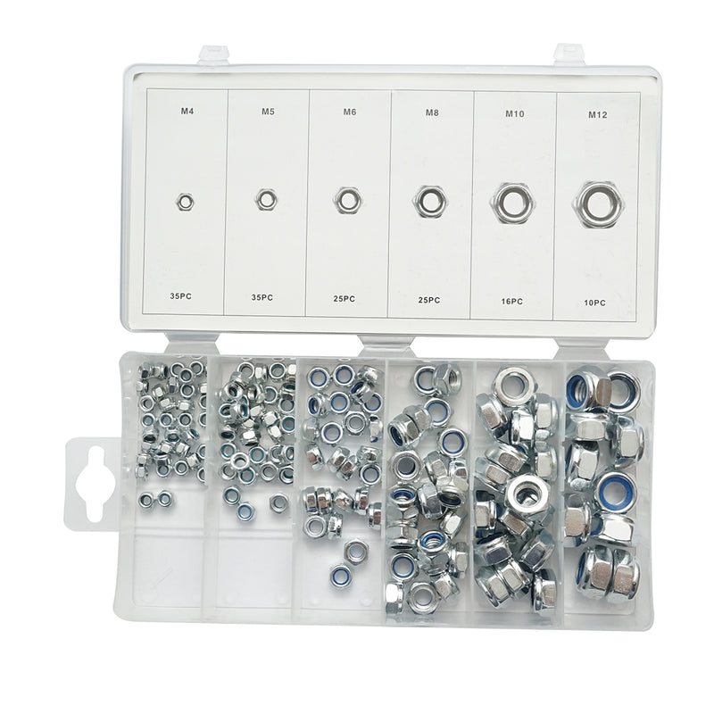 Set di dadi autobloccanti, 4–12 mm, 146 pezzi