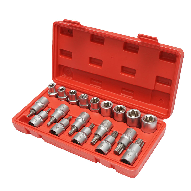 Set di chiavi a bussola E-Torx E10-E24, punte Torx T20-T70, 1/2 pollice quadrato 19 pezzi