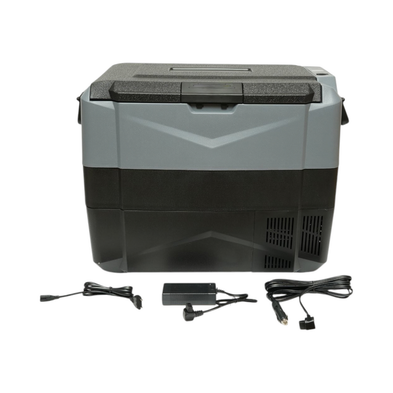 Frigorifero per auto 45L con compressore 12V-24V-220V, 60W, display LCD, doppia zona di raffreddamento, USB 630x390x490mm