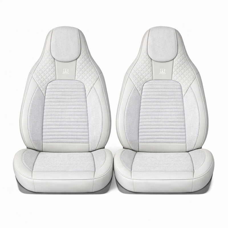 Set coprisedili auto universali premium grigio crema, design ergonomico sportivo, pelle ecologica con inserti tessili, 11 pezzi