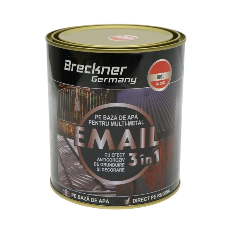 Smalto anticorrosivo 3 in 1 a base d'acqua per metalli, rosso RAL 2002, 750 g – applicazione diretta sulla ruggine Breckner Germany