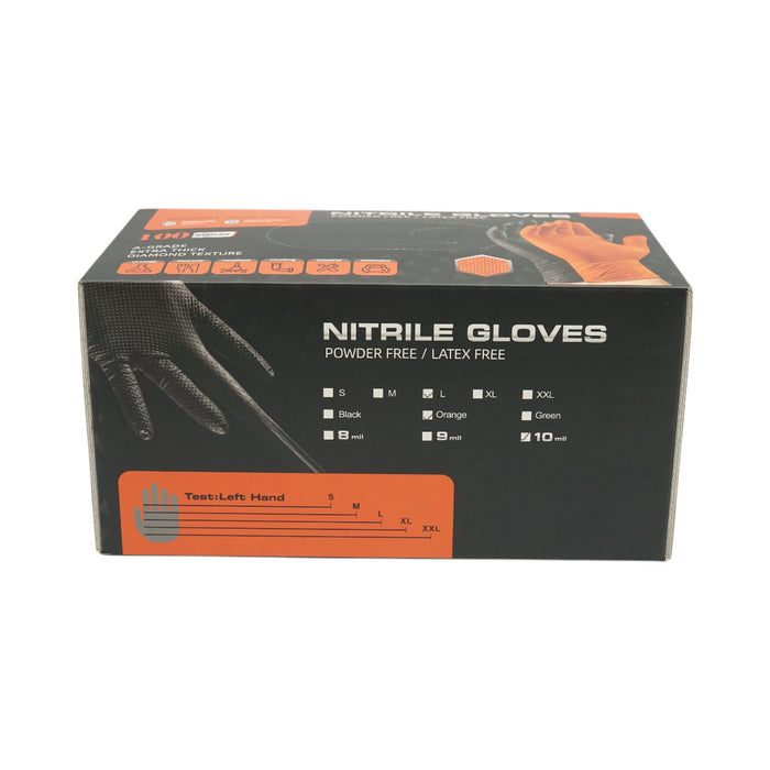 Guanti in nitrile arancioni senza polvere con texture di presa a diamante, taglia L 100 pezzi/scatola