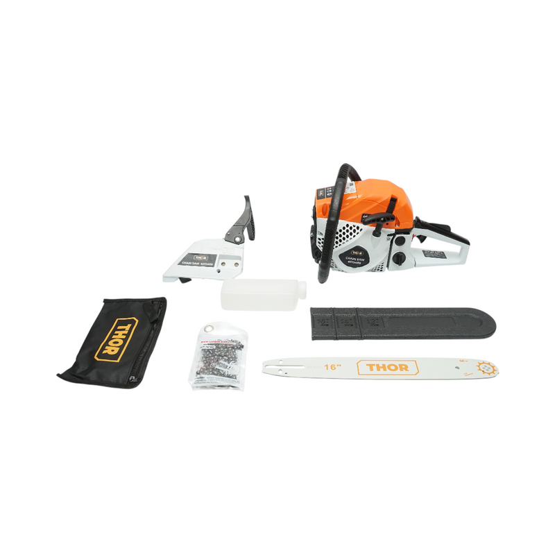 Motosega a scoppio professionale THOR a 2 tempi, 52 cc, 3 CV, 8000 giri/min, barra da 16 pollici (400 mm)
