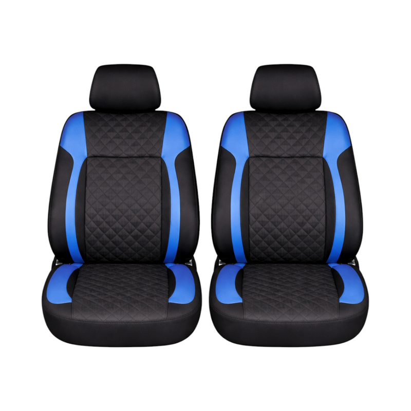 Set coprisedili universali per auto Diamond nero-blu, pelle ecologica trapuntata con tessuto, 9 pezzi