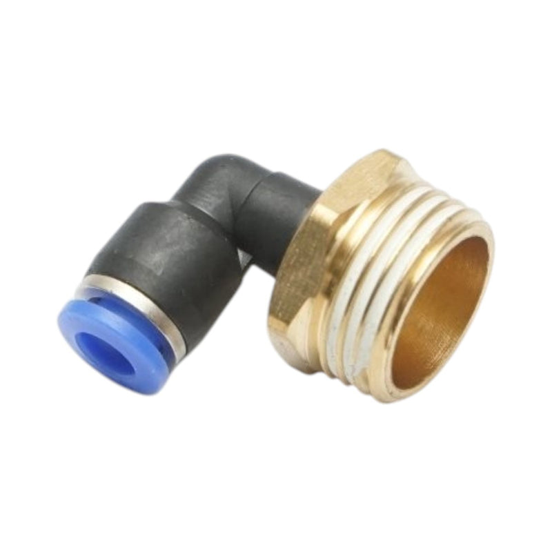 Raccordo a gomito a innesto rapido in plastica da 6 mm con filetto maschio in ottone da 1/2"