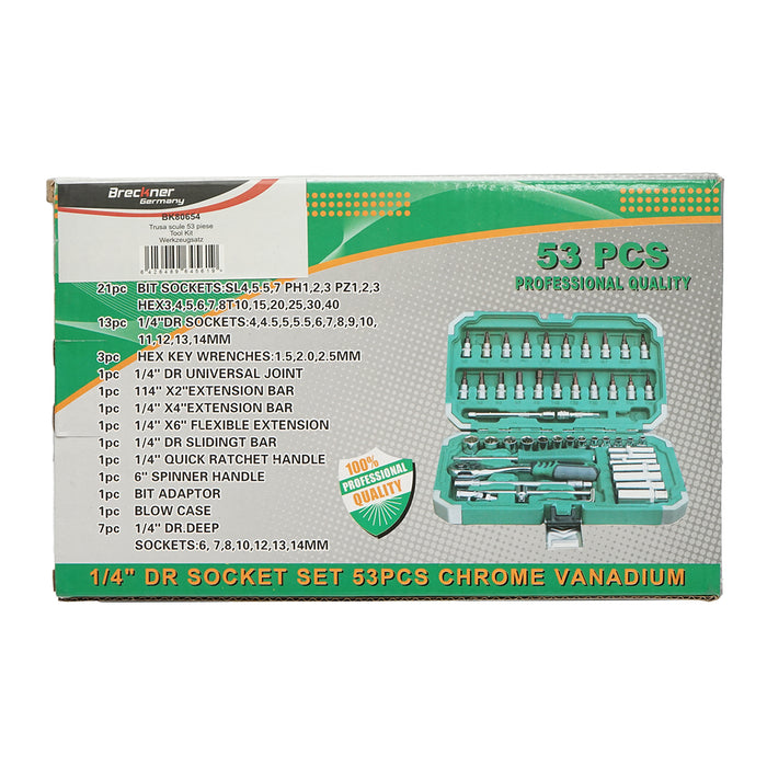 Kit di chiavi a bussola lunghe, punte esagonali, torx con cricchetto 53 pezzi Breckner Germany