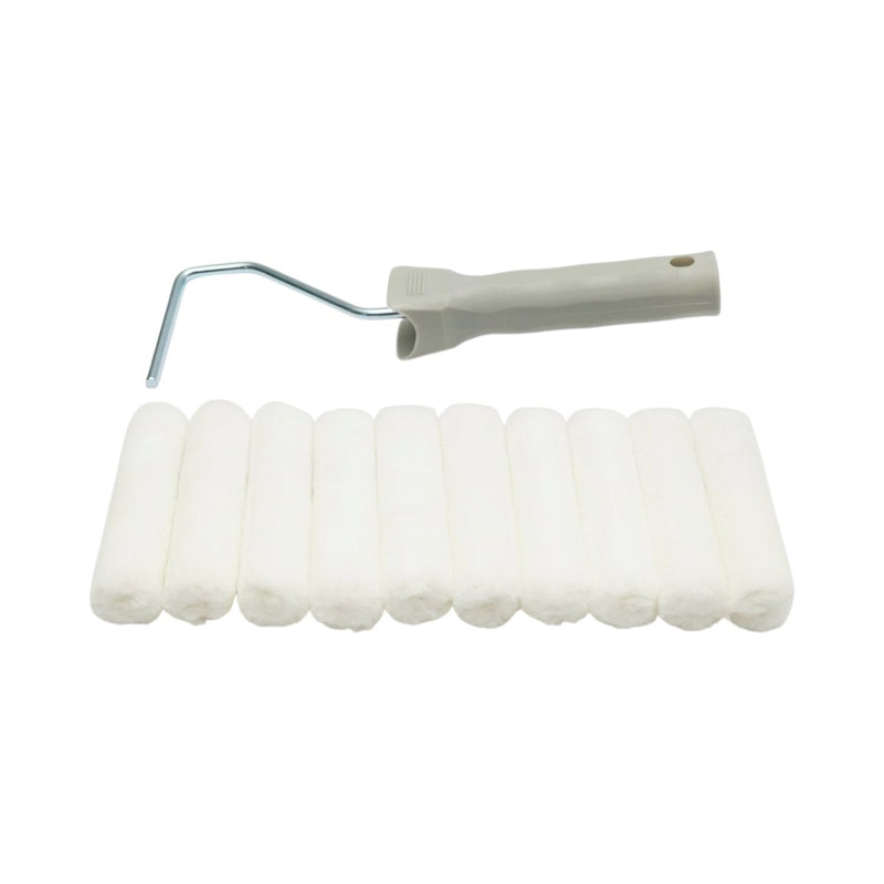 Set di 10 rulli in lana da 100 mm; diametro rullo 25 mm, filo 4 mm, impugnatura in PP. Breckner Germany