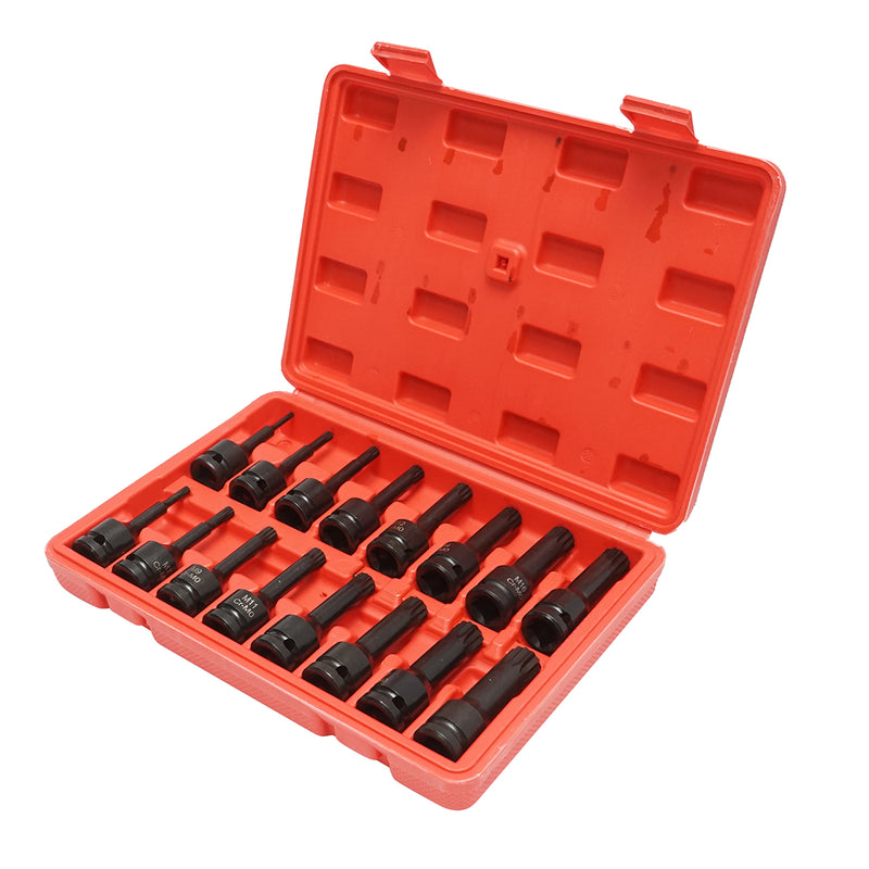 Set di chiavi a bussola a percussione con scanalatura lunga M4-M19, 1/2 pollice quadrato 16 pezzi