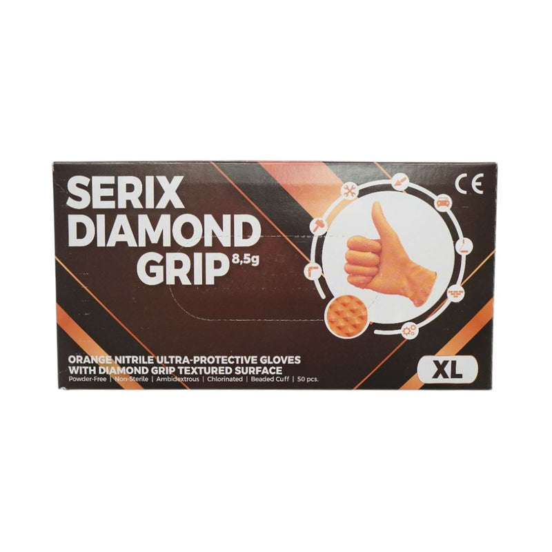 Guanti in nitrile arancione senza polvere con texture a diamante, taglia XL, 50 pezzi/scatola