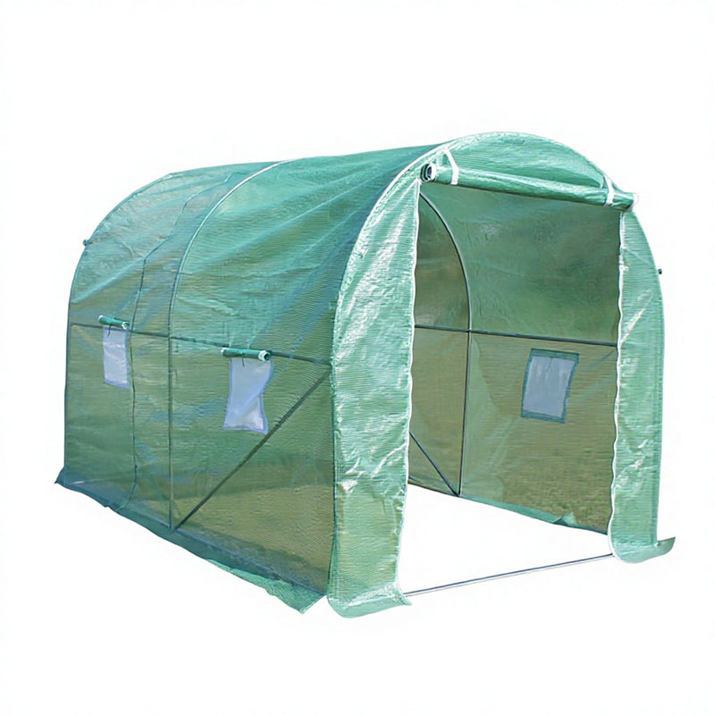 Serra da giardino 200×200×200 cm, telo verde in PE con rete 140 g/m² anti-UV, 1 porta, 4 finestre, tubo in acciaio zincato 19 mm THOR