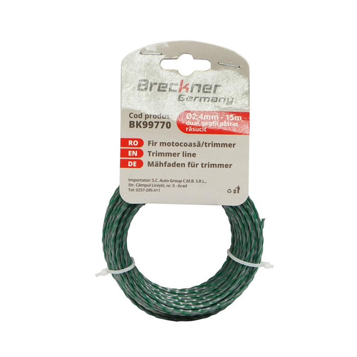 Filo quadrato per decespugliatore 2.4 mm x 15 mt, Filo quadrato ritorto per decespugliatore, Filo Breckner Germany