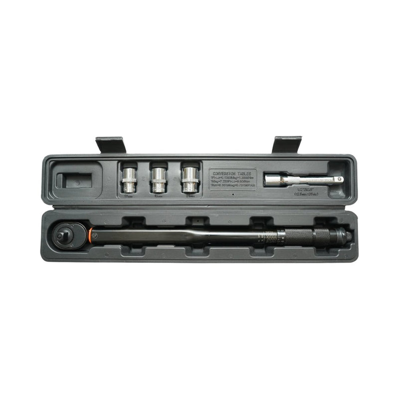 Set di chiave dinamometrica da 1/2", intervallo di coppia 28–210 Nm, 3 bussole (17, 19, 21 mm), prolunga da 125 mm (set da 5 pezzi) Breckner Germany